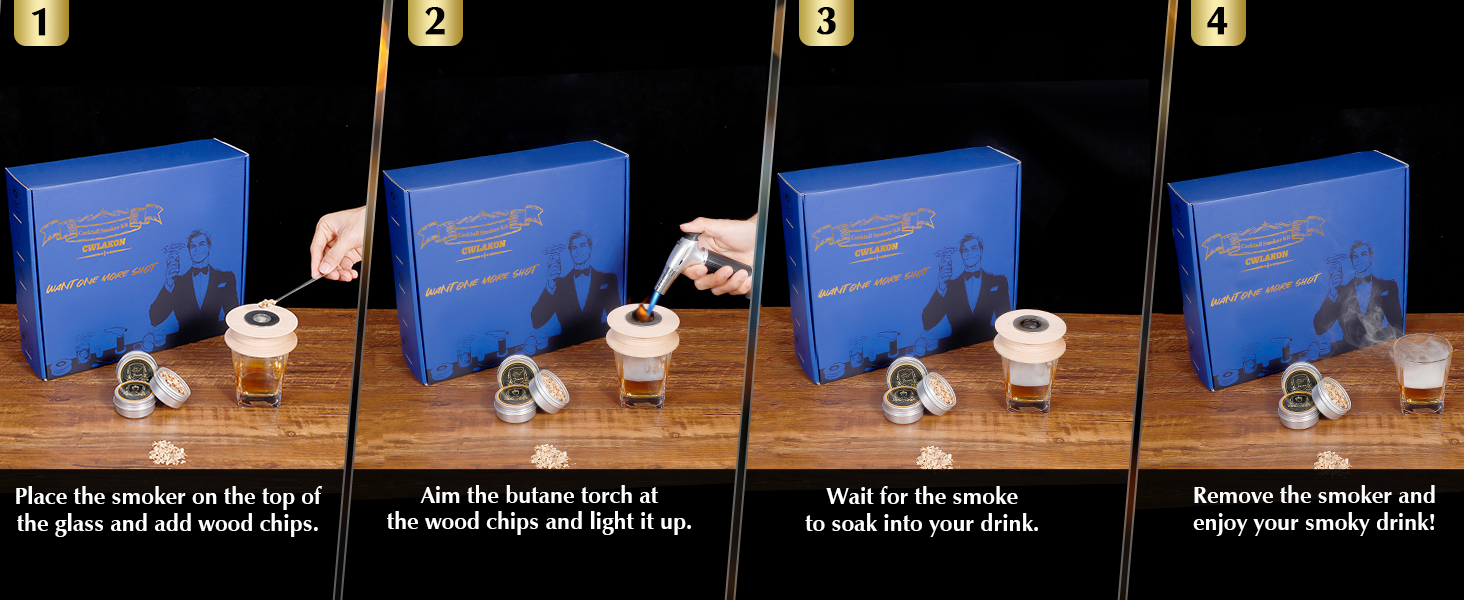 Набір для копчення коктейлів CWLAKON, для віскі, бурбон, Old Fashioned. Комплект з 6 дерев'яними чіпсами. Подарунок для чоловіків