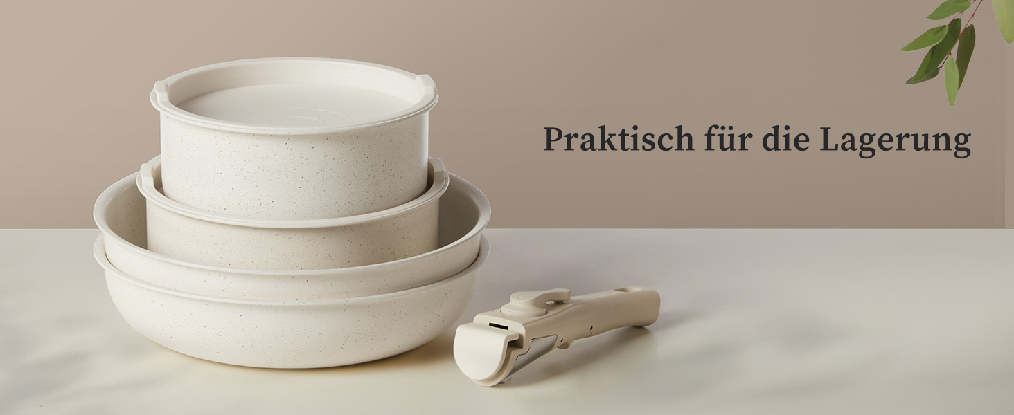 Набір посуду JHK 12 предметів з антипригарним покриттям та знімними ручками, бежевий – кухонне приладдя для дому