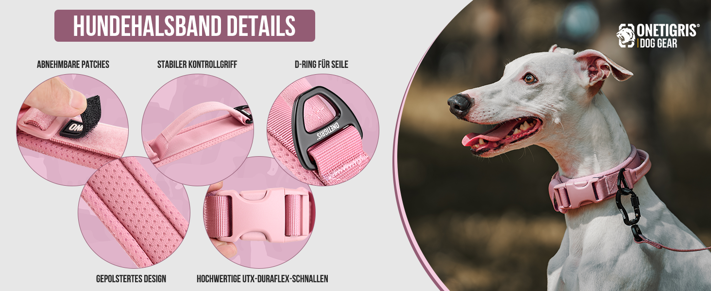 Нашийник для собак OneTigris, тактичний, XS (25-33 см), рожевий