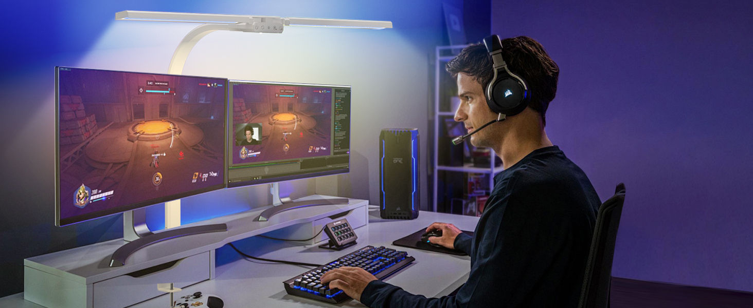SIBRILLE Dual-Head LED Desk Lamp - Adjustable, Dimmable, Eye Protection, RGB - for Office, Home, and PC Use