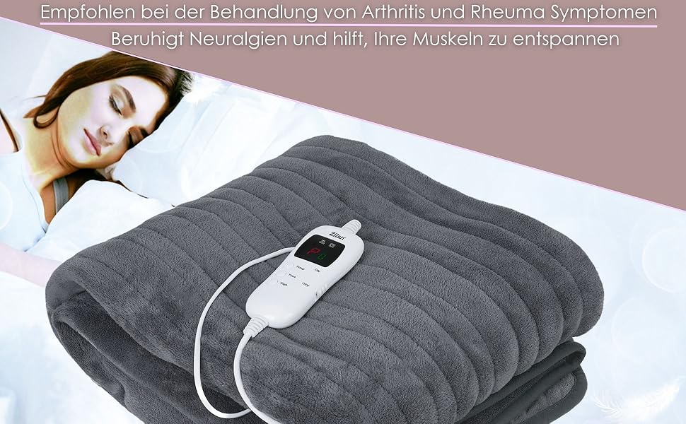 Електрична гріюча ковдра Zilan з автовимкненням | Ковдра для тепла | XXL 180 x 160 см | Таймер | Можна прати при 40°C | 9 температурних режимів | З пультом дистанційного керування | Тепла ковдра | Підігріваюче підстилка | Тепла ковдра