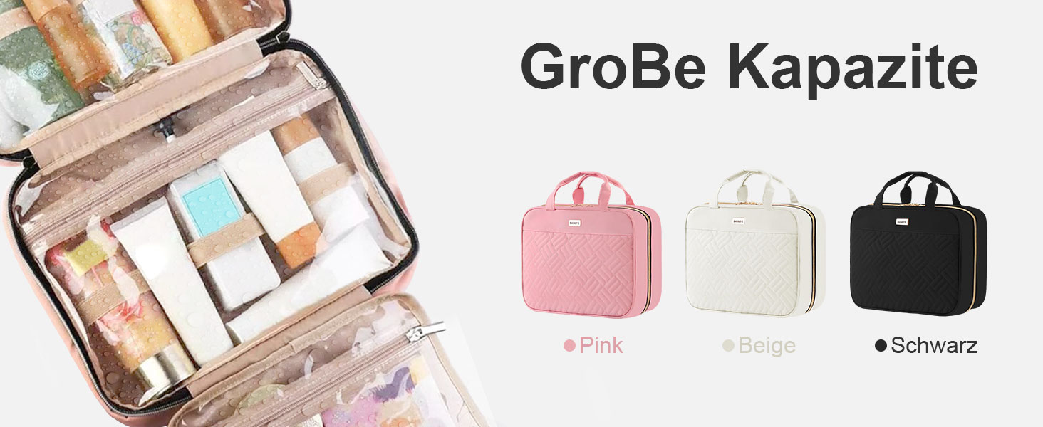 Косметичка для жінок, дорожня косметичка з можливістю підвішування, прозора косметичка для макіяжу та туалетних аксесуарів, рожева