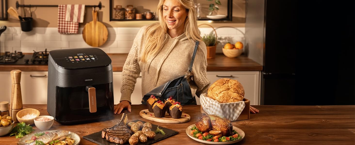 Фритюрниця-аерогриль Cecotec Cecofry & Grill Smokin' 6500 Plus 6.5л, 2200 Вт, з димогенератором, 10 програм, чорна