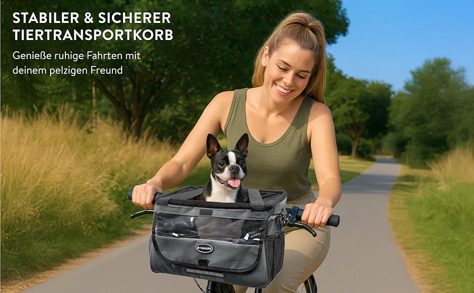 Корзина для собак Navaris на велосипед - сіра, до 10 кг, з додатковими кишенями