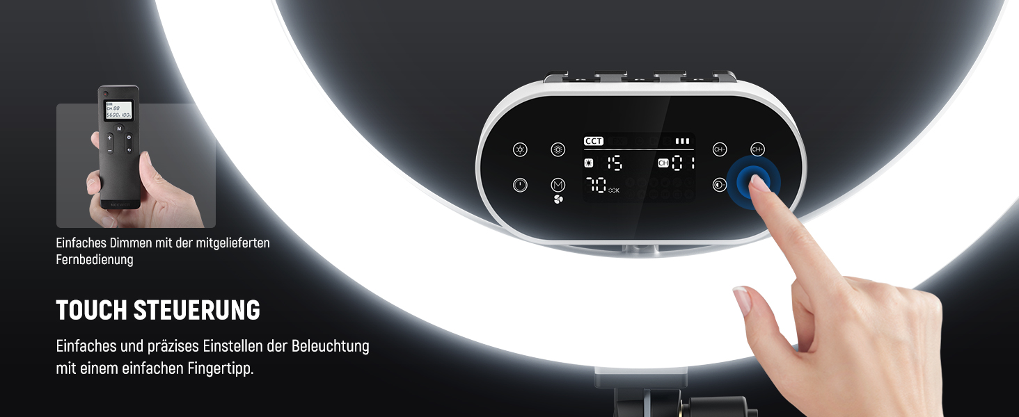 NEEWER Комплект кільцевого світла для фото та відео: 48 см, 52 Вт, регульоване LED, штатив, Bluetooth, для смартфона, YouTube, селфі (RH100B)