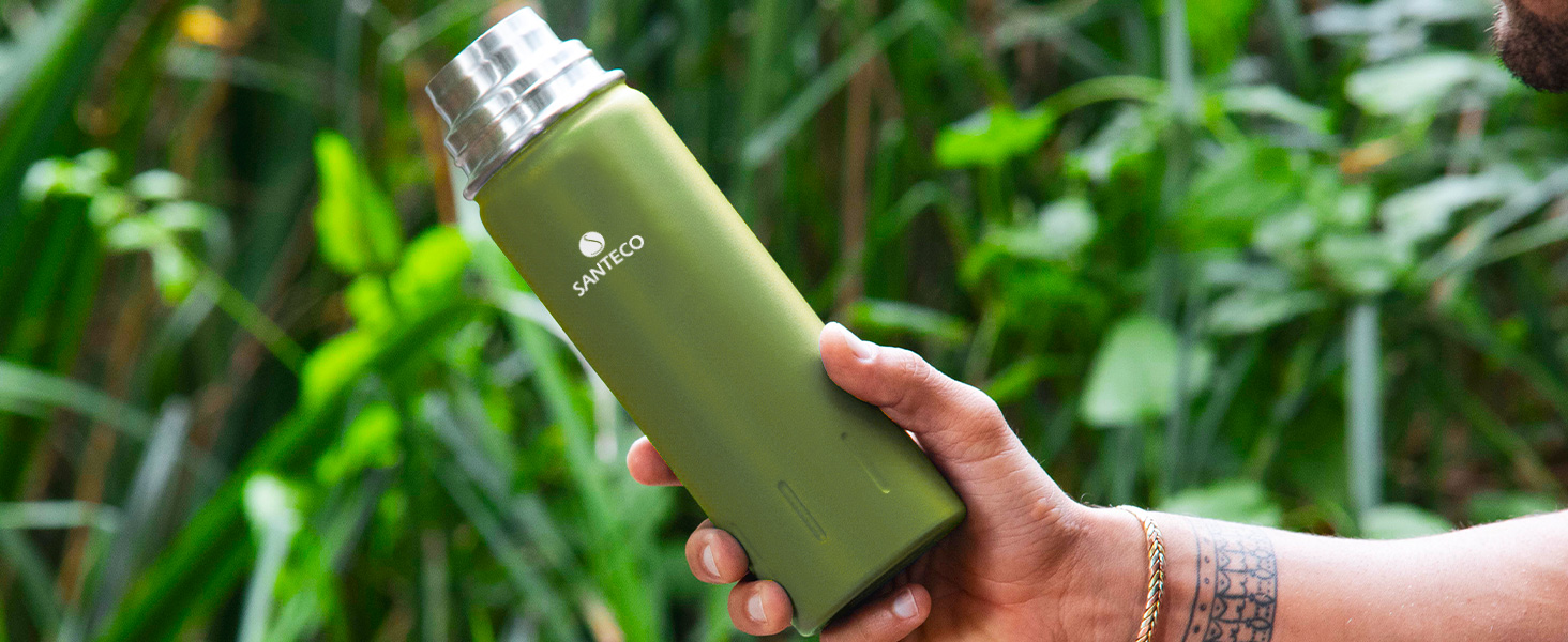 Термос з нержавіючої сталі SANTECO 1л/500мл, ізотермос з кришкою-чашкою, для дітей, спорту, без BPA, 24 години холод, 12 годин тепло, чорний