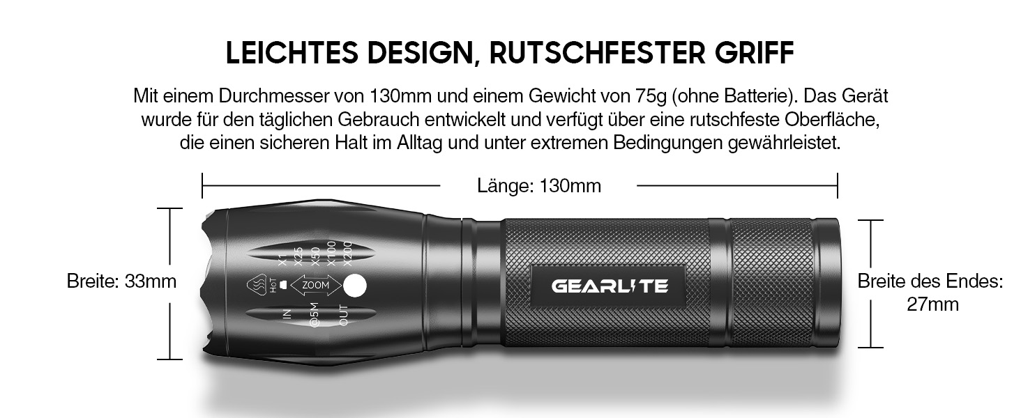 LED ліхтарик Gearlite 2 шт., 2000 люмен, 5 режимів, IP65, водонепроникний, для кемпінгу, туризму, дітей, чорний