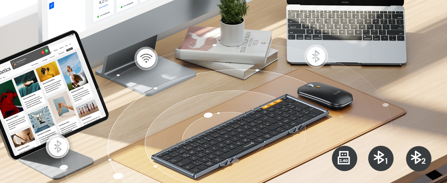 Бездротова клавіатура та миша ProtoArc XKM01, Bluetooth, QWERTZ, для iPad, Tablet, iPhone, Laptop, сірий колір