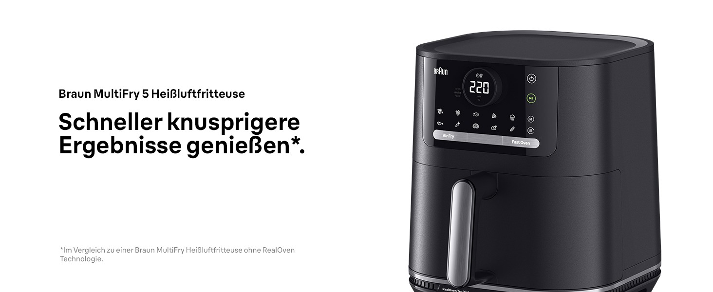 Фритюрниця електрична Braun MultiFry 5 HF5030 6л з технологією RealAir, чорна - Аерофритюрниця без PFAS, сенсорне управління, 1700 Вт