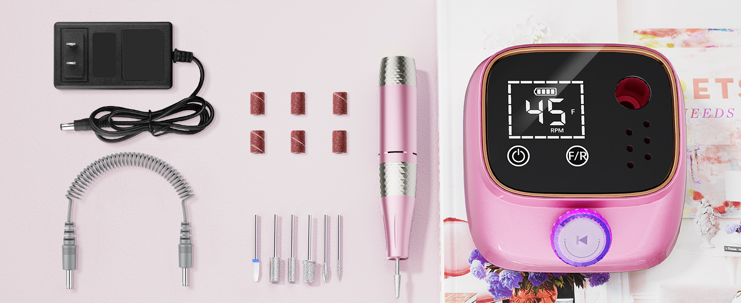 Професійна електрична машинка для манікюру та педикюру 45000 RPM, рожева