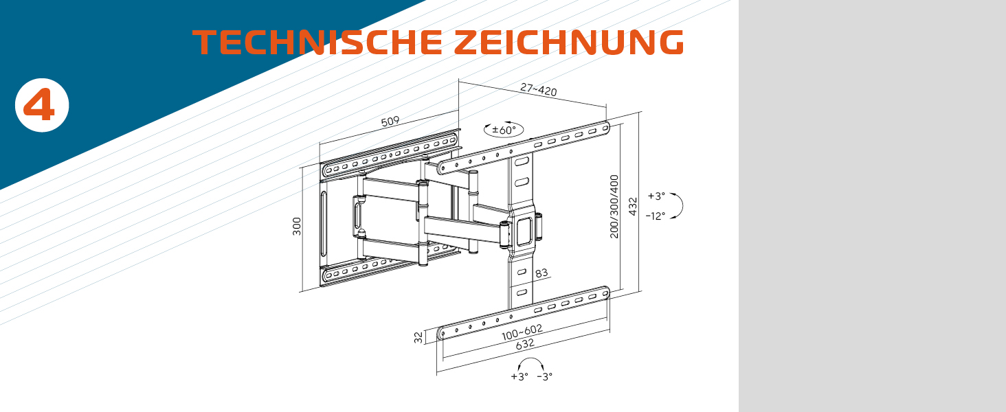 Настінний кріплення для телевізора Xantron Slim Fit, поворотний, з аксесуарами - відстань від стіни 27 мм, 43-90 дюймів, VESA до 600x400, до 75 кг - SLIMLINE-466US