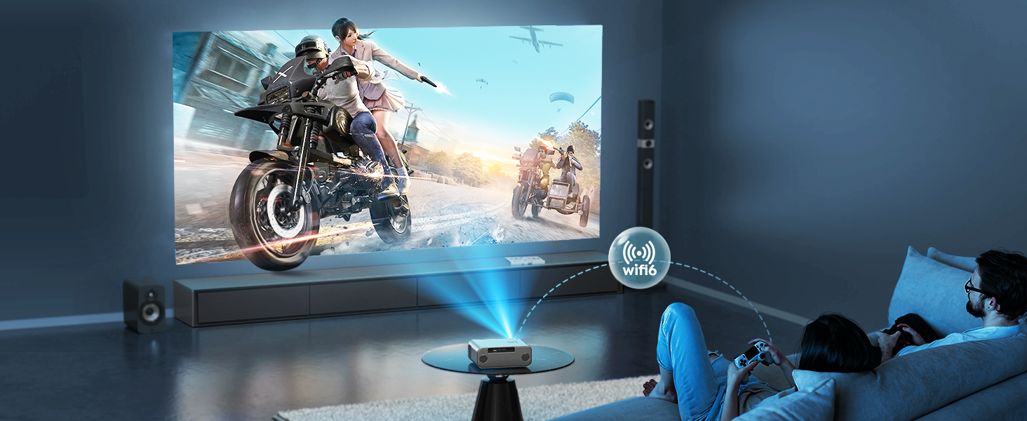 YABER Проектор для домашнього кінотеатру, 1080P Full HD, підтримка 4K, автофокус, корекція Keystone, WiFi 6, Bluetooth, портативний, для смартфона/Fire TV Stick/PS5