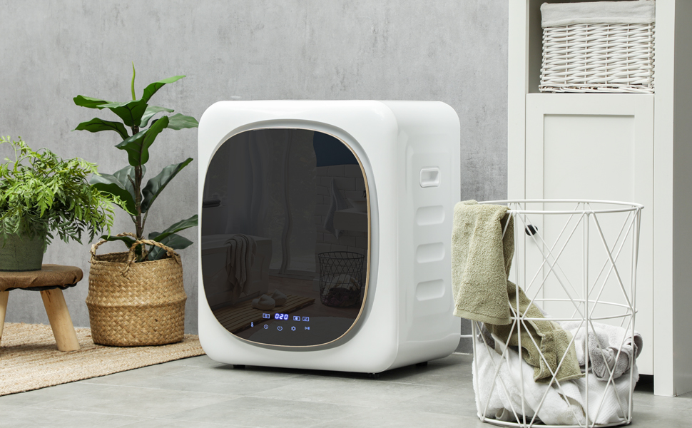 Міні-сушарка для одягу HOMCOM з 6 програмами, LED-дисплеєм, 4 кг, до 60°C, 800W, окремо стояча/настінна, з захистом від перегріву, біла