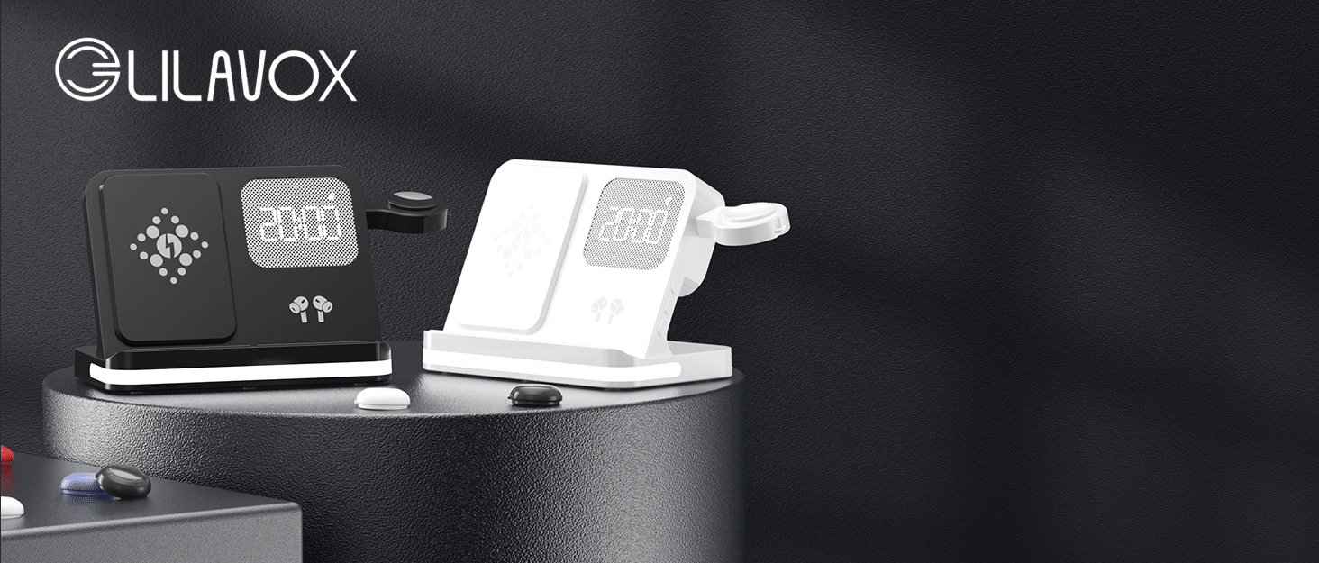 Бездротова зарядка 4-в-1 з будильником для Samsung Galaxy: Watch, Buds, Fold, Flip, S-серії (чорний)