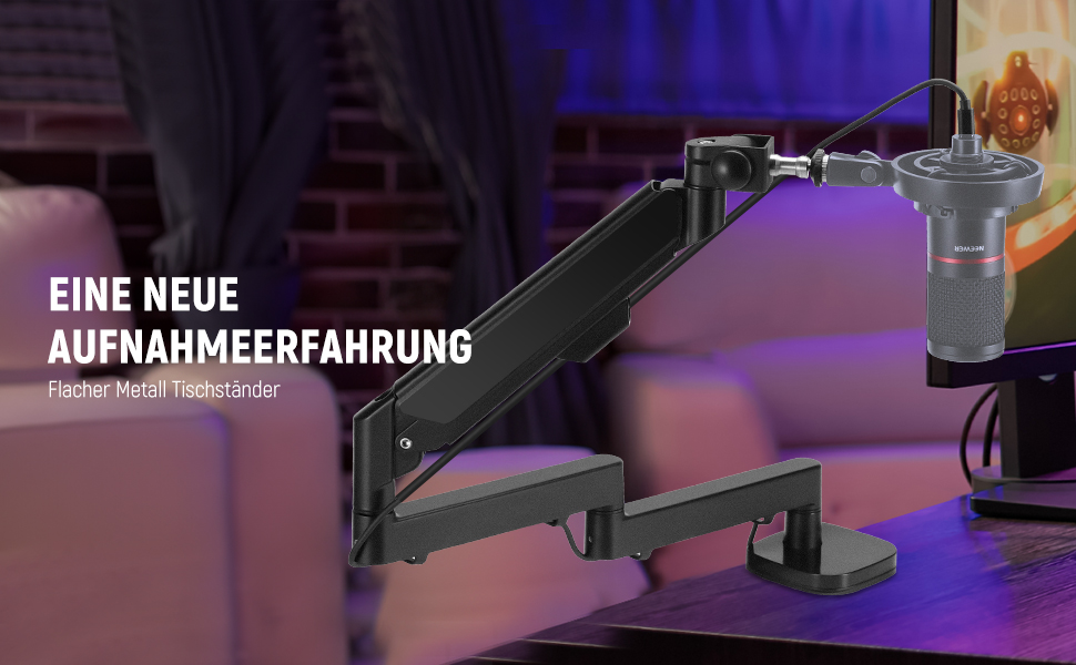 NEEWER Мікрофонний кріплення-тримач MS002 з низьким профілем, 360° обертання, для подкастів, геймінгу, стрімінгу, з каналом для кабелів та серветкою для чищення