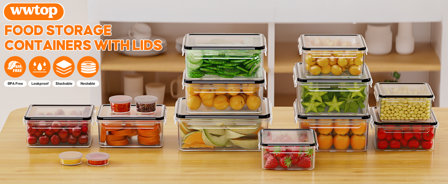 Набір контейнерів для зберігання продуктів з кришкою, 30 шт. (15 контейнерів + 15 кришок), набір харчових контейнерів, не протікають, BPA-free, для Meal Prep