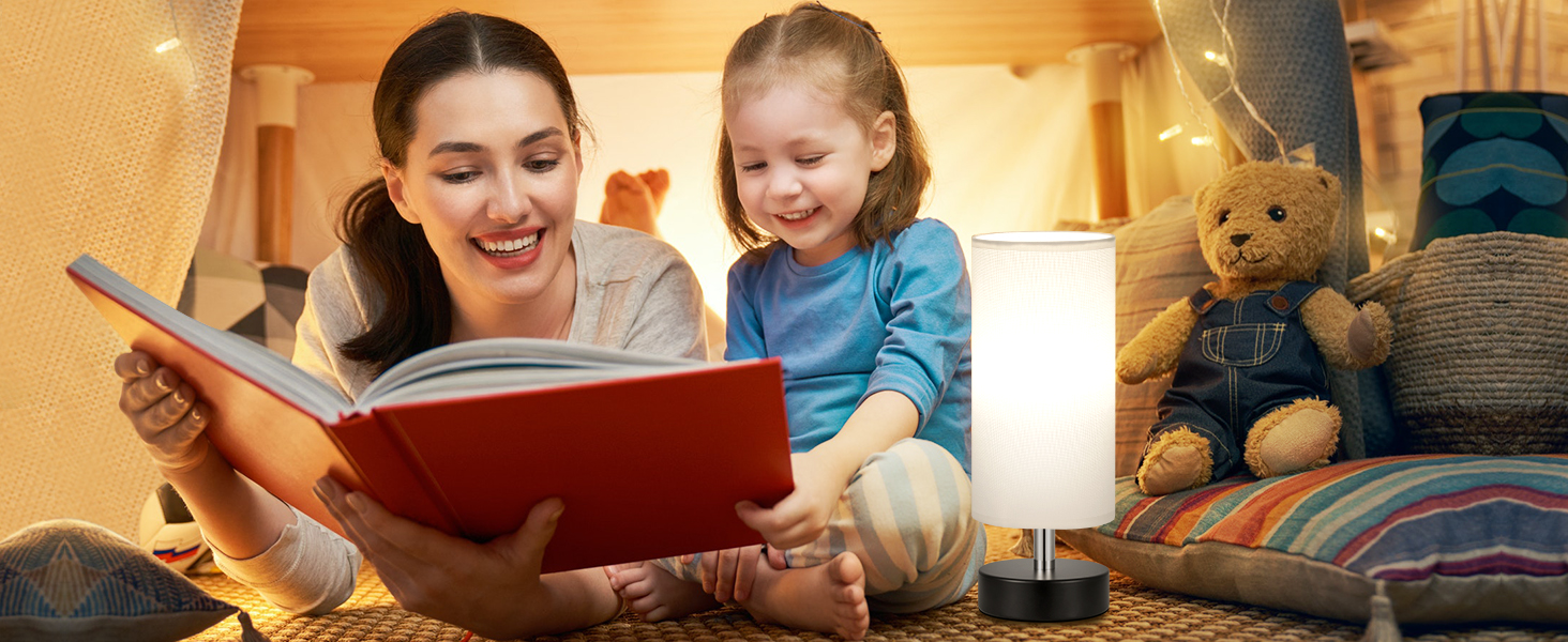 Нічна лампа Kakanuo з 3 колірними температурами, біла, з вимикачем, абажур з льону, для вітальні, спальні, офісу, дитячої кімнати (LED лампа в комплекті), колір A-білий+чорний