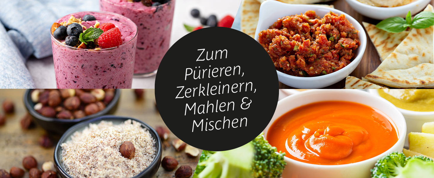 Блендер GOURMETmaxx Mr. Magic Mixer 4-в-1, міксер для смузі, подрібнювач, 8 функцій, з чашею та кришкою, для шейків, смузі, коктейлів