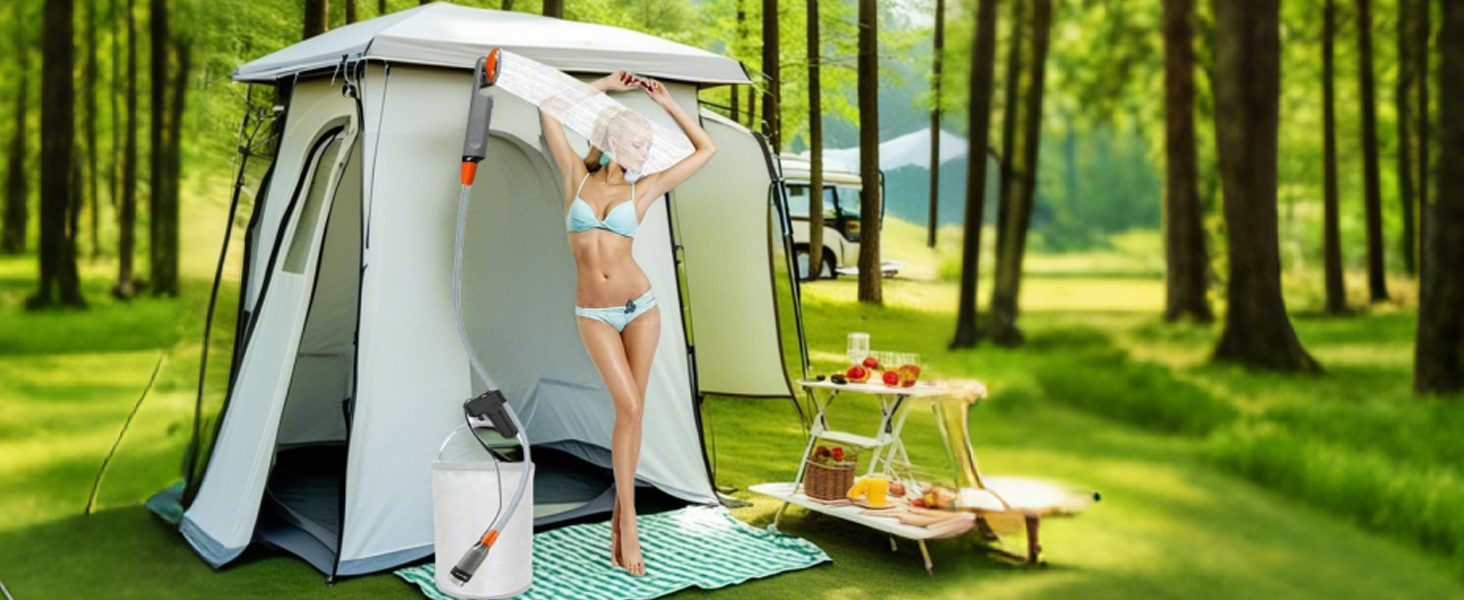 Портативна душова кабіна для кемпінгу Zooma з насосом, для відпочинку на природі та в саду, душ на вулиці, акумуляторна, оранжева (2 батареї)