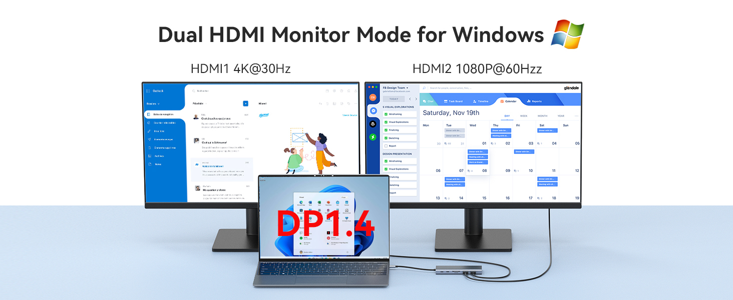 Док-станція USB-C з підтримкою двох моніторів, 14 в 1 для ноутбука: HDMI, VGA, Ethernet, PD, USB, SD/TF, Аудіо