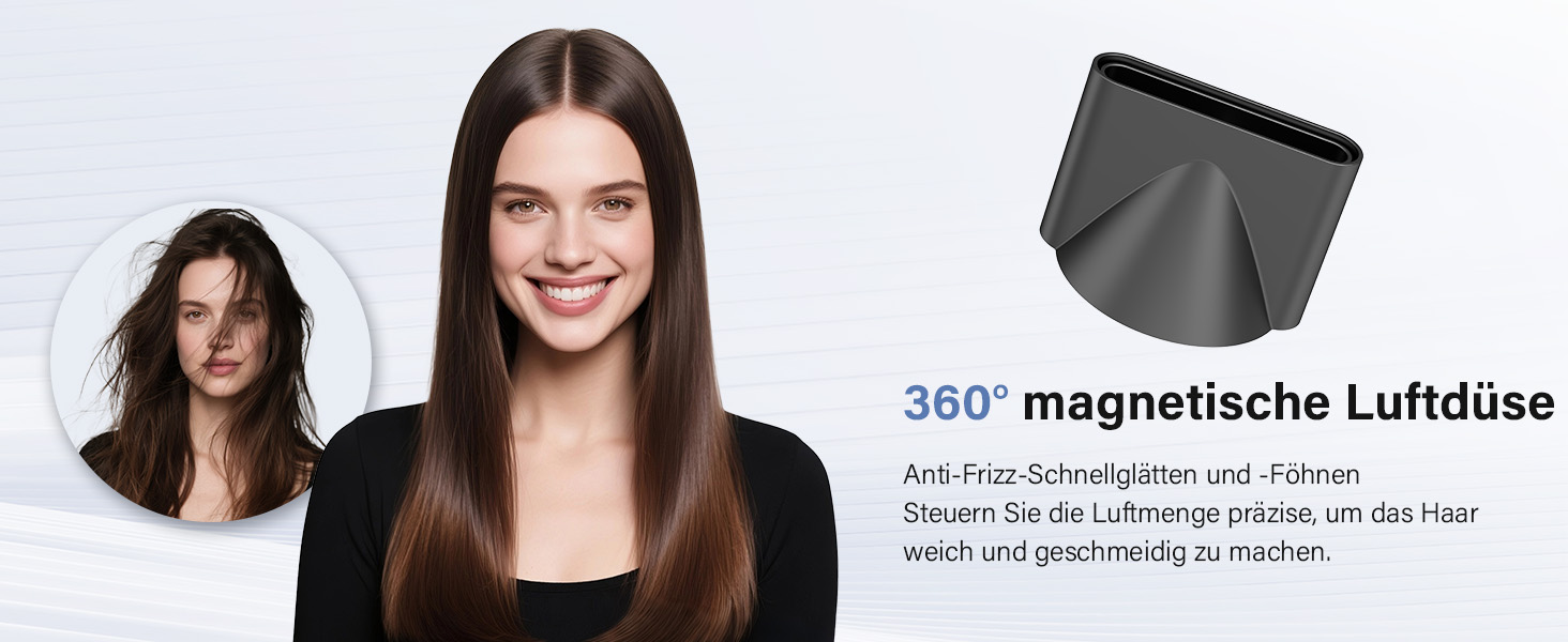 Фен з дифузором, 110000 об/хв безщітковий двигун, низький шум 57dB, для подорожей та дому, Dark Grey