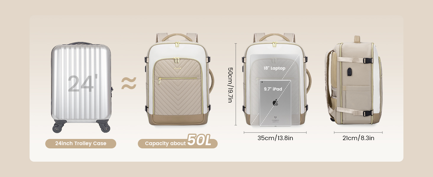 Рюкзак LOVEVOOK для жінок, 40л, ручна поклажа, для ноутбука 18 дюймів, водонепроникний, для подорожей, бізнесу, сумка-дуфіль, набір ручної поклажі, бежевий, хакі