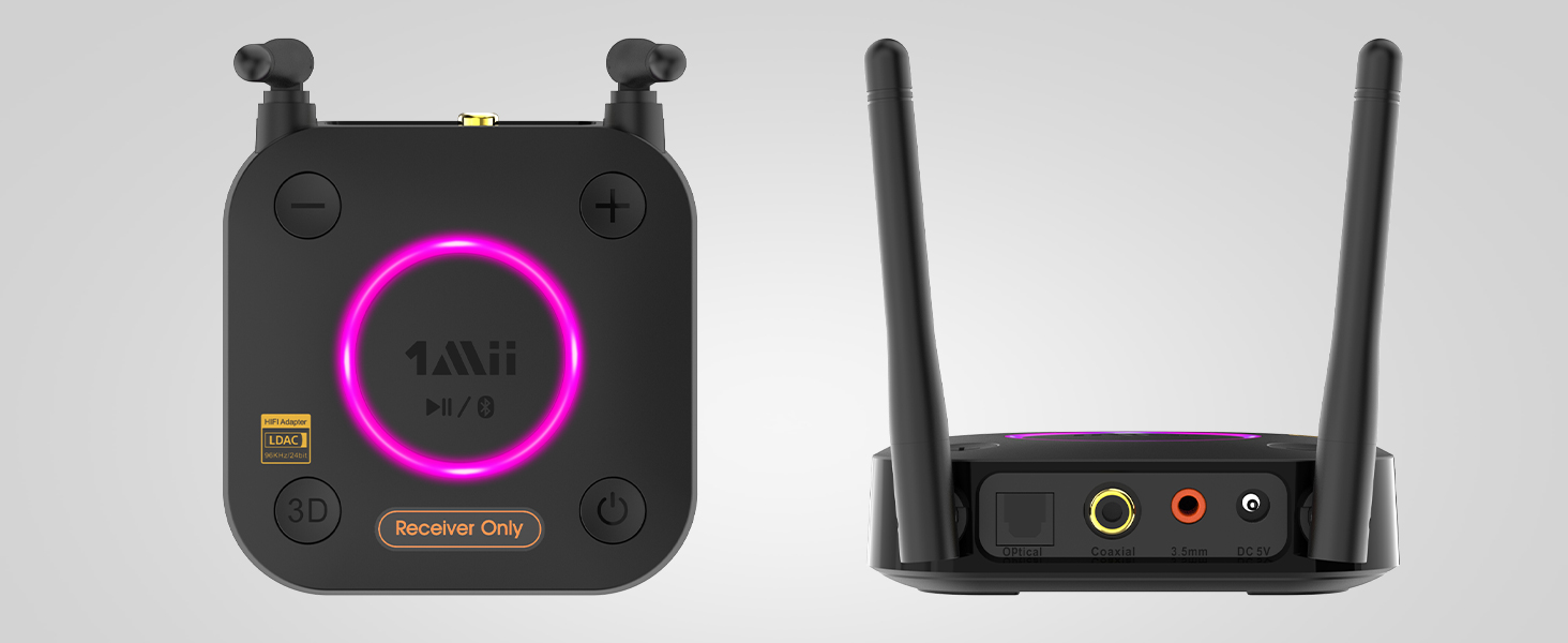 1Mii Bluetooth 5.1 Аудіо Адаптер з Низькою Затримкою aptX, 3D Surround, для Підсилювачів, Ламп, RCA AUX, Оптичний, Коаксіальний