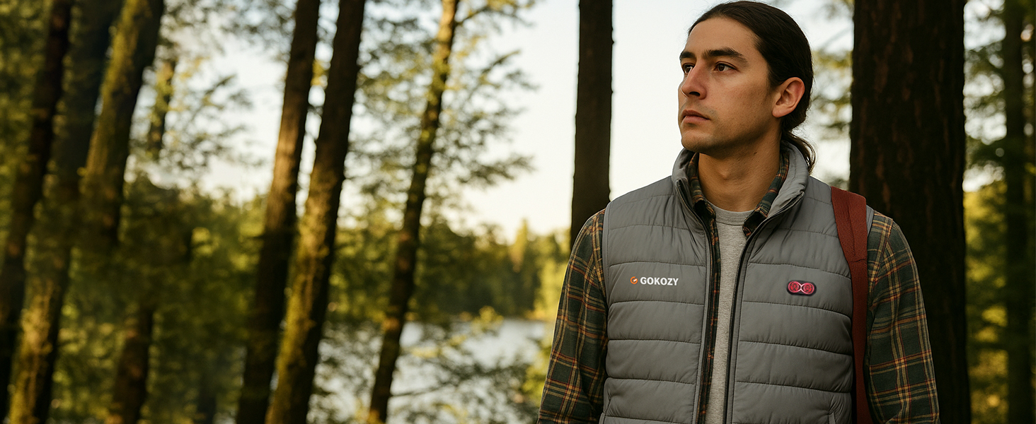 Обогрівальний жилет Gokozy для чоловіків та жінок з акумулятором 10000 mAh та 5 зонами обігріву, для катання на лижах та полювання (M, Сірий)