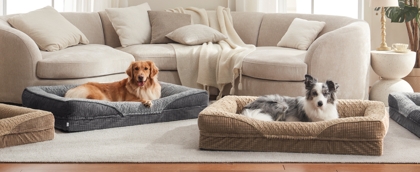 Ортопедичне ліжко для собак середніх та великих порід FURTIME, з memory foam, сіре, 89x64x18 см