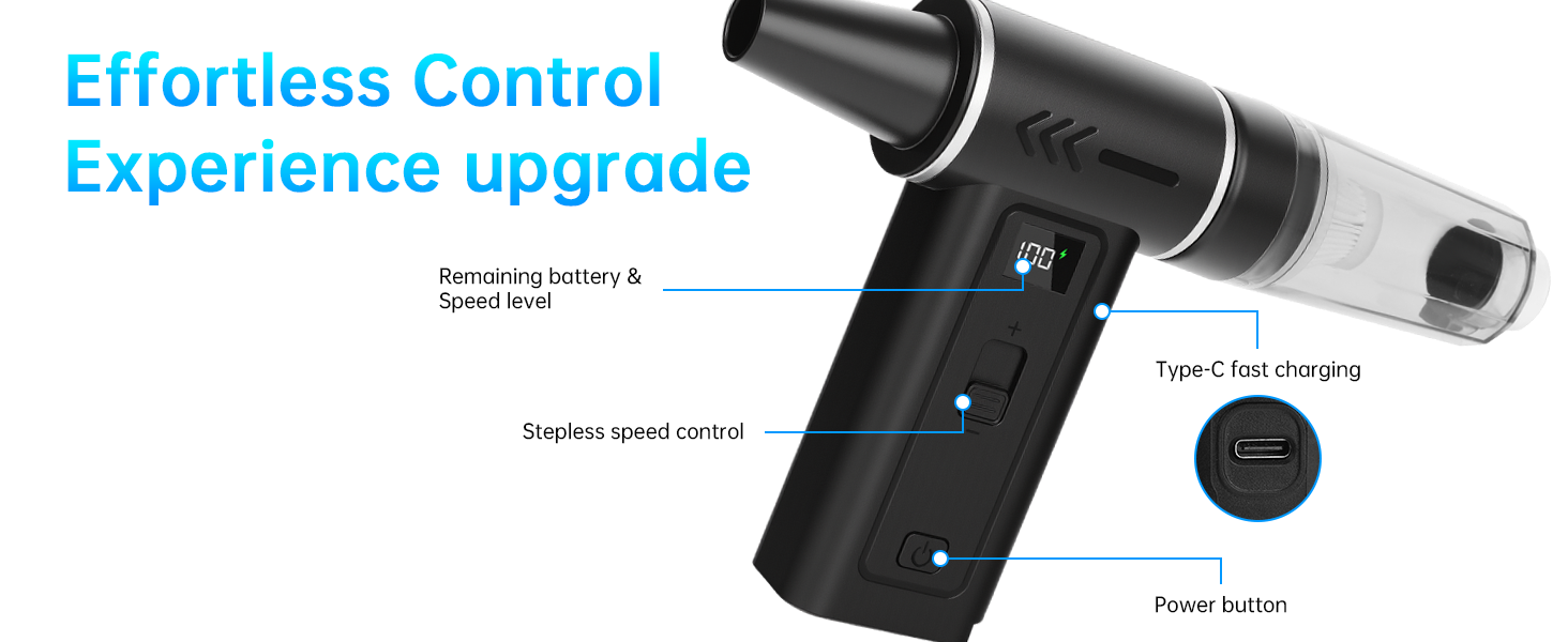 HERBYD 2-в-1 Електричний Пилосос-Обдув 180000 об/хв з Акумулятором 8000mAh та Цифровим Дисплеєм для Комп'ютера, Клавіатури, Дому та Автомобіля