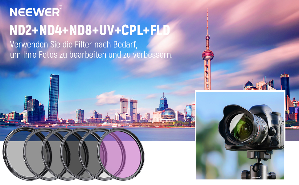 Набір фільтрів NEEWER 40.5mm ND2 ND4 ND8 UV FLD CPL (кругла поляризація) з кришкою об'єктива
