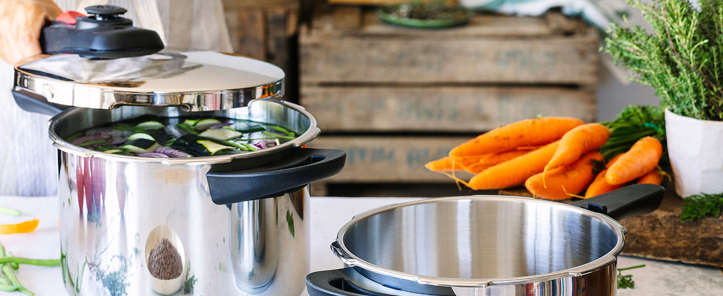 Каструля-скороварка BRA Allure 6 л з нержавіючої сталі 18/10, 2 програми приготування та блокування відкривання, для всіх типів кухонь