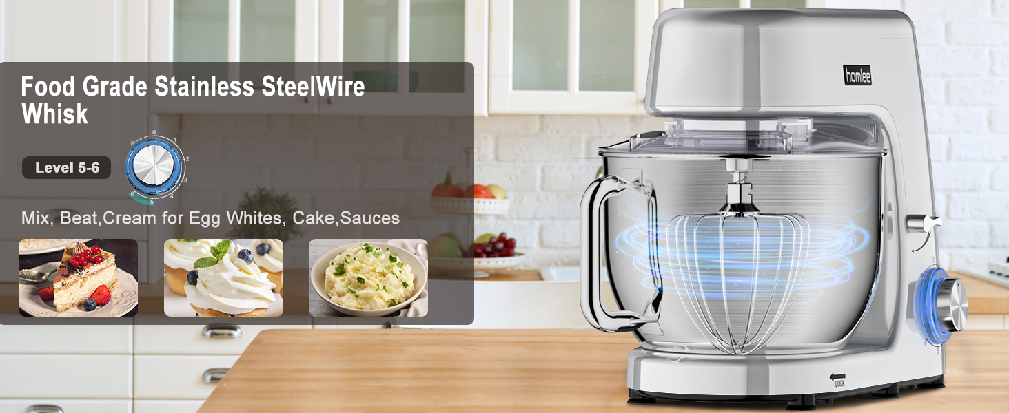 Кухонна машина-міксер 1800W з чашею 7.2L з нержавіючої сталі, 6 швидкостей, низький шум, багатофункціональна (срібна)