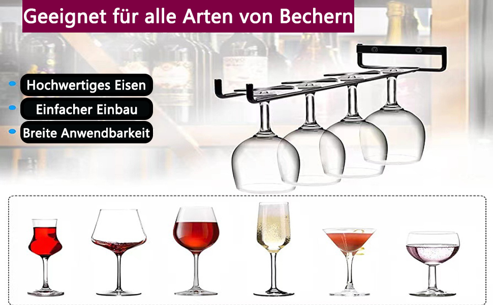 Тримач для келихів Yhuasia (2 шт.) - рейка для склянок, металева підвісна конструкція для бару, кухні, ресторану, пабу, чорний