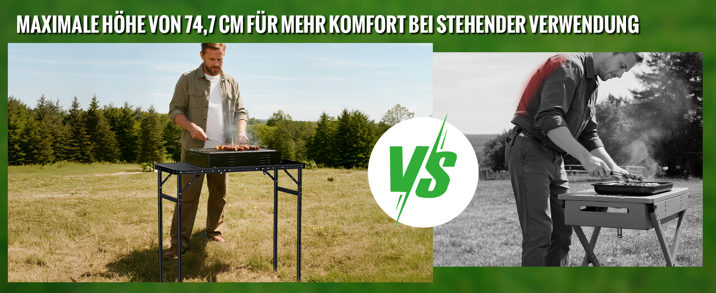 Складний кемпінговий стіл GARLLEN 60x40 см, регульована висота (27/51/75 см), чорний - для пікніка, саду, балкону, пляжу