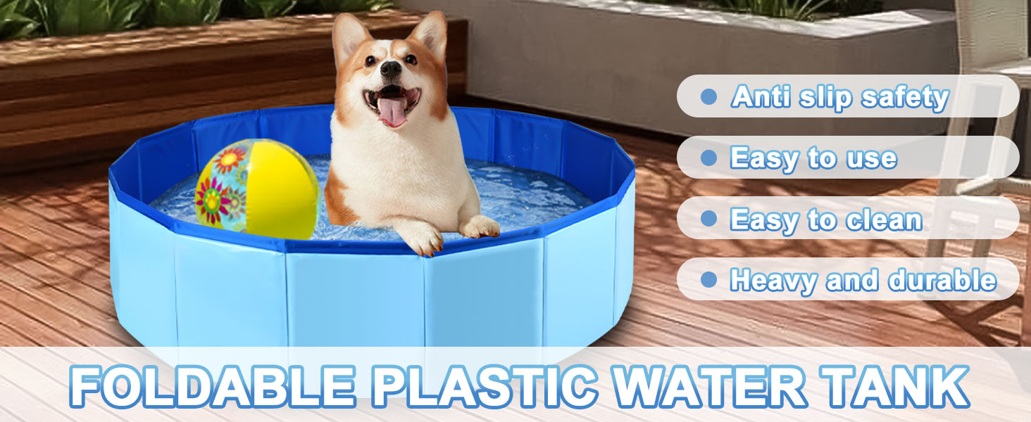 Складний басейн для собак 100x30 см - переносний басейн з ПВХ для великих собак, блакитний, з неслизьким дном