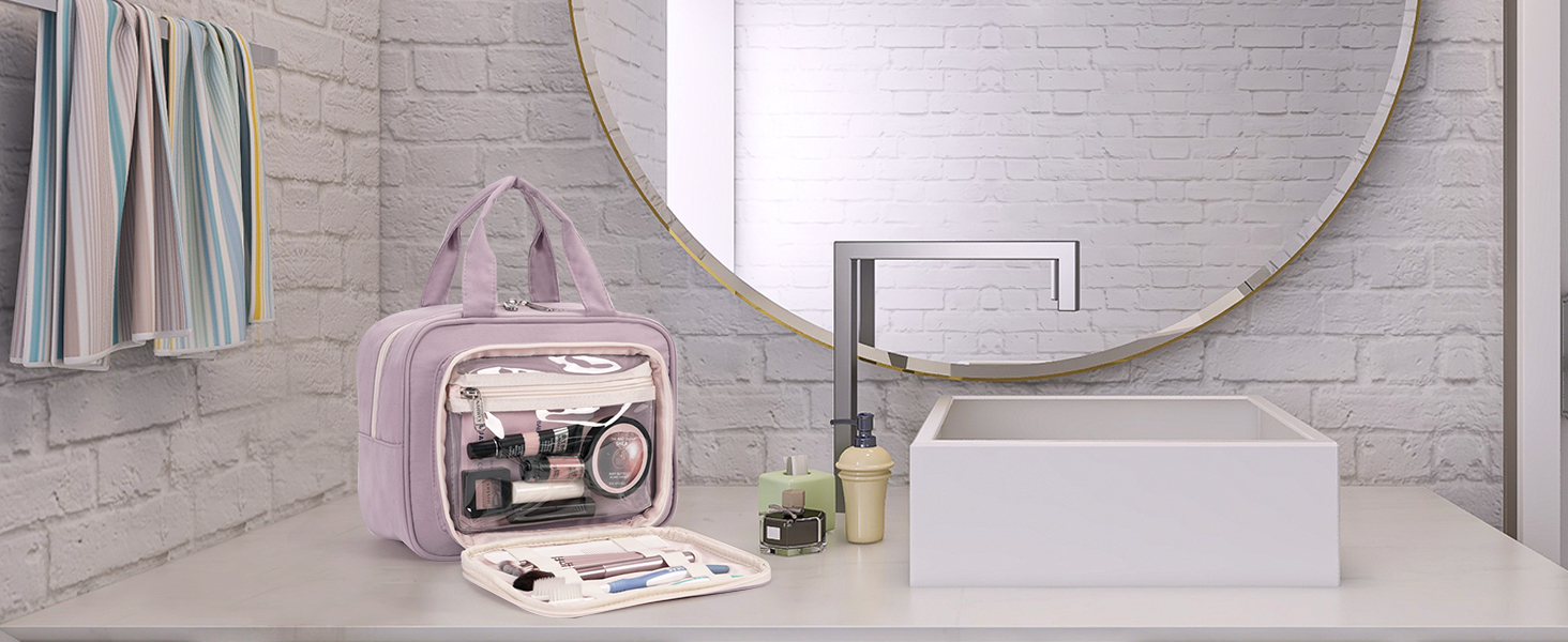 Велика косметичка для жінок Kulturtasche Damen Gross, дорожня косметичка, сумочка для макіяжу, валізка для туалетних речей (Бежевий фламінго)