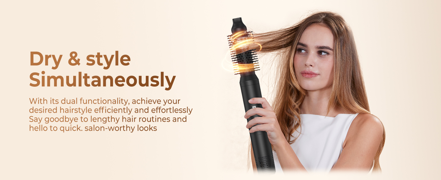 Набір для укладки волосся 6 в 1: фен-щітка, плойка, випрямляч, термощітка, фен, для всіх типів волосся (Чорний)