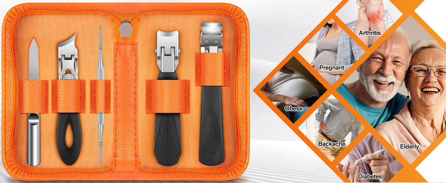 Набір з 5 шт. кусачок для товстих нігтів, широкі губки, для пальців та нігтів, гострі кусачки для врослого мізинця, з довгим руків'ям, помаранчеві