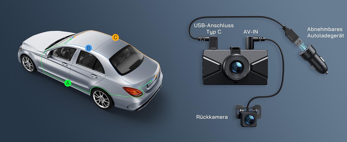 WOLFANG Dashcam: Автомобільна камера 2.5K+1080P з відеореєстратором, нічне бачення, 170° кут огляду, WDR, паркувальний режим, G-сенсор, циклічна запис, внутрішня камера, 32GB SD-карта