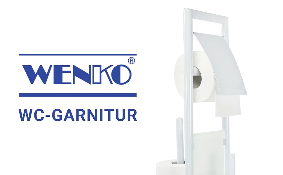 Набір для туалету WENKO Ravina 3-в-1, білий: щітка, тримач туалетного паперу, місце для 3 рулонів | Нержавіюча сталь та скло | 20 x 70 см