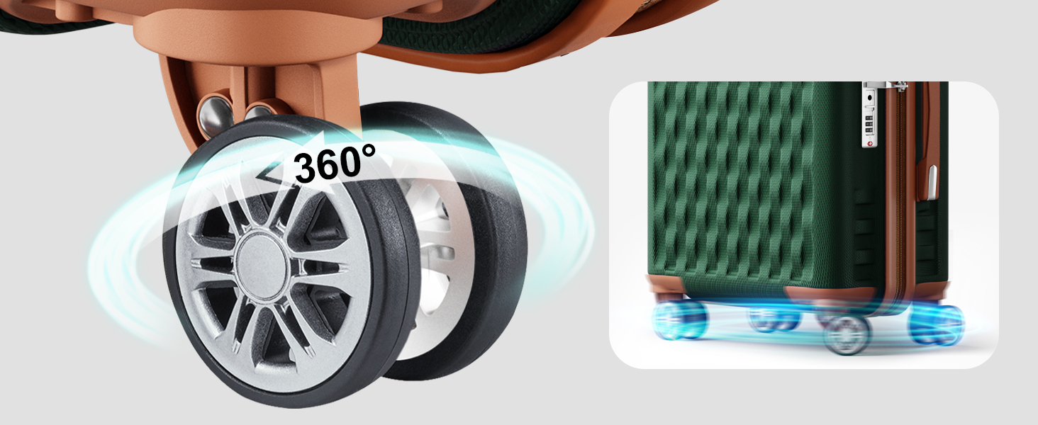 Набір валіз Melalenia 7 предметів з жорстким корпусом, легкий, на 4 колесах з TSA-замком. Включає косметичку, сумку для подорожей та кулькову сумку (зелений, 53см, набір ручної поклажі 4 предмети)