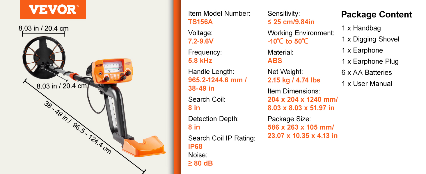 Металошукач VEVOR Profi: 30 см котушка, 7 режимів, IP68 (глибина занурення до 3 м), для пошуку золота, регульована ручка, Bluetooth-гарнітура, прецизійний детектор (20,3 см)