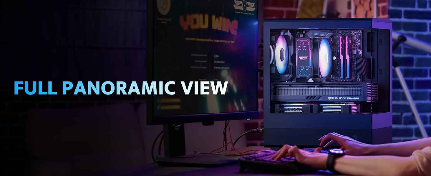 darkFlash DB330M: Чорний корпус для ігрового ПК Micro-ATX з 3 RGB вентиляторами, підтримка AIO 240мм, Typ-C