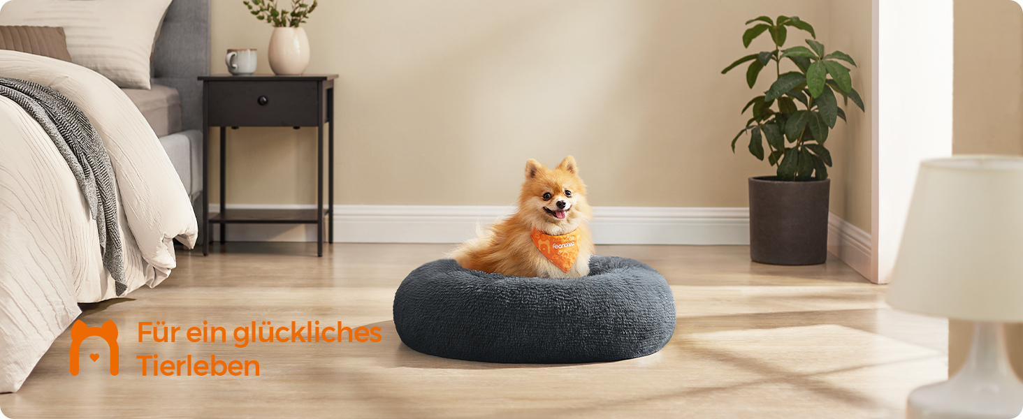 Кругле ліжко для собак та котів Feandrea, м'яке, донат, 60 см, темно-сірий, знімний наповнювач