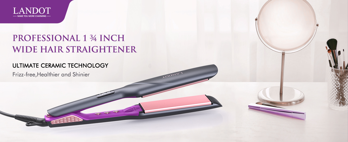 LANDOT Професійний випрямляч для волосся з керамічним покриттям 45 мм, 12 температурних режимів (120–230°C), рожеве золото, чорний