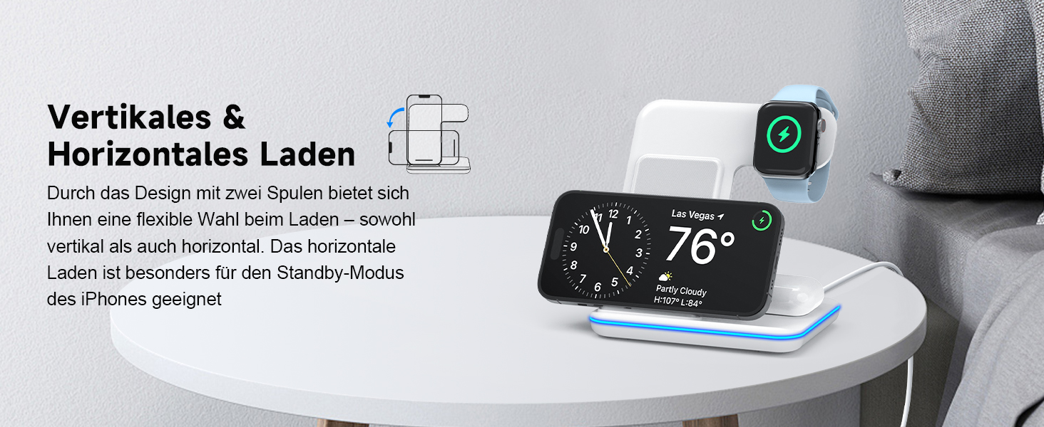 Бездротова зарядка 3-в-1 для Apple iPhone, Apple Watch та AirPods (біла)