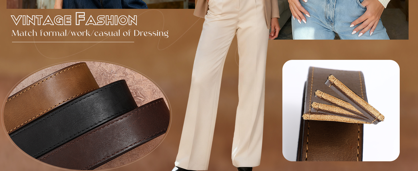 Жіночий шкіряний ремінь SUOSDEY вінтажний, коричневий, ширина 3.3 см, для джинсів, штанів, суконь, золота/срібна пряжка, розмір 68-80 см