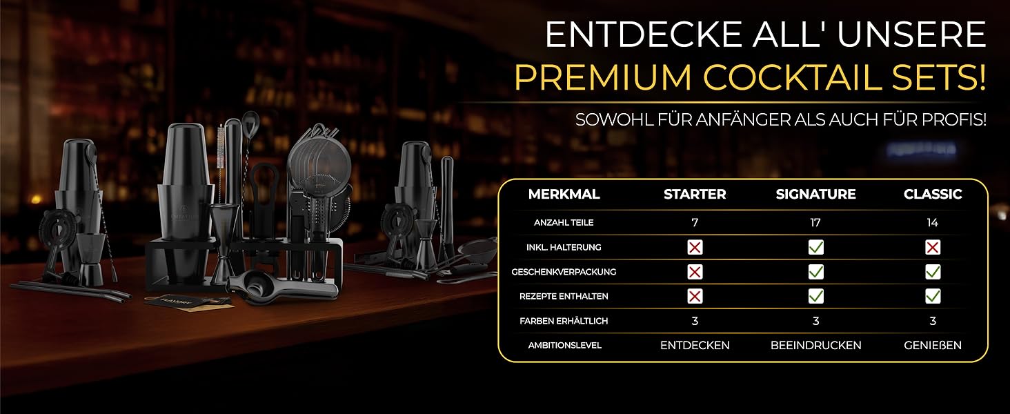 Набір для коктейлів EMPATION: професійний шейкер Boston, 8 предметів, 825 мл, нержавіюча сталь, чорний