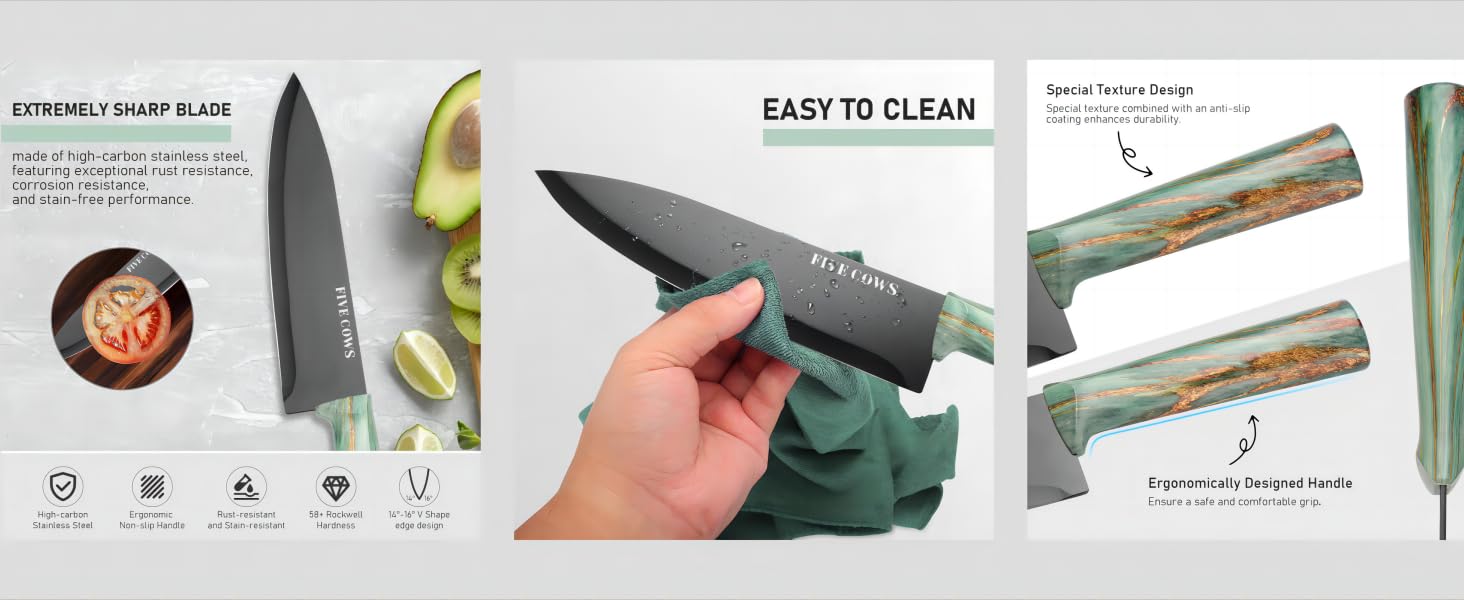 Набір кухонних ножів Messerblock з 16 частинами: ножі, обробна дошка, захист пальців, точилка та кухорізаки. Професійний набір для дому (зелений)